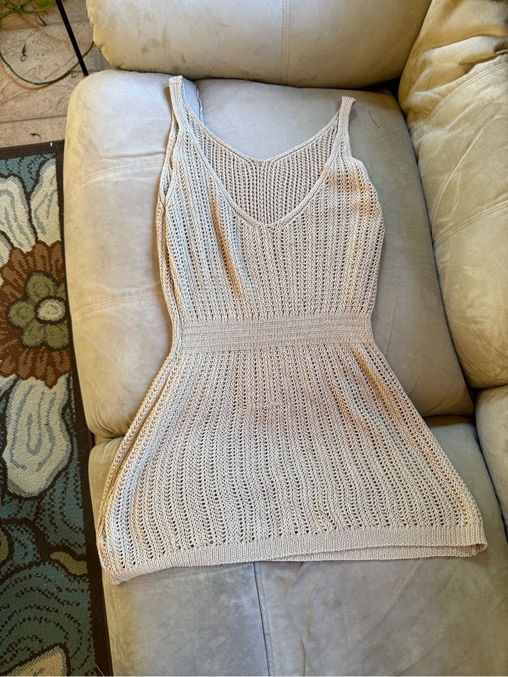 Vintage Beige Crochet Sleeveless Tunic Top